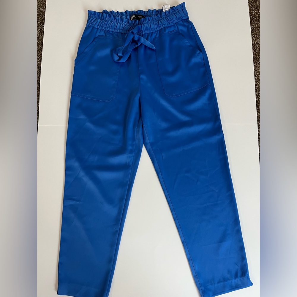 Blue satin pants